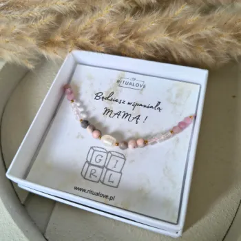 Bransoletka baby shower dla przyszłej mamy dziewczynki - perła, turmalin różowy, kryształ górski